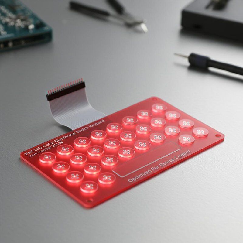 Red Led Color Membrane Switch Keyboard Item Number ZS129 Including Flexible Cable Circuit And Pins Optimized For Device Control